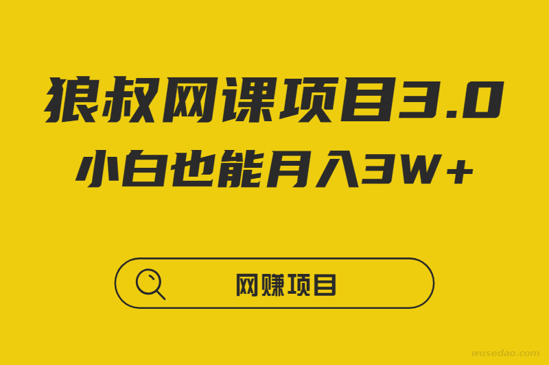 狼叔网课项目3.0，小白也能月入3W+